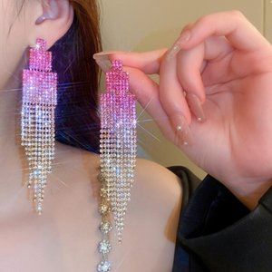 🍏50% OFF/3+...Colorful Rhinestone Tassel Earrings (Pink Ombré)
